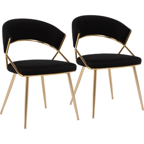 Jie Dining Chair in Gold Steel & Black Velvet (Set of 2)